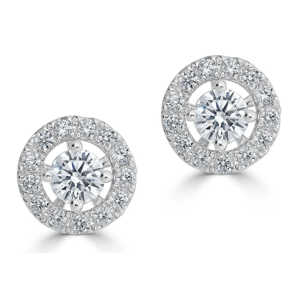 14KT 1/5 CTW DIAMOND ROUND HALO EARRING JACKETS FOR .15 CT STONE