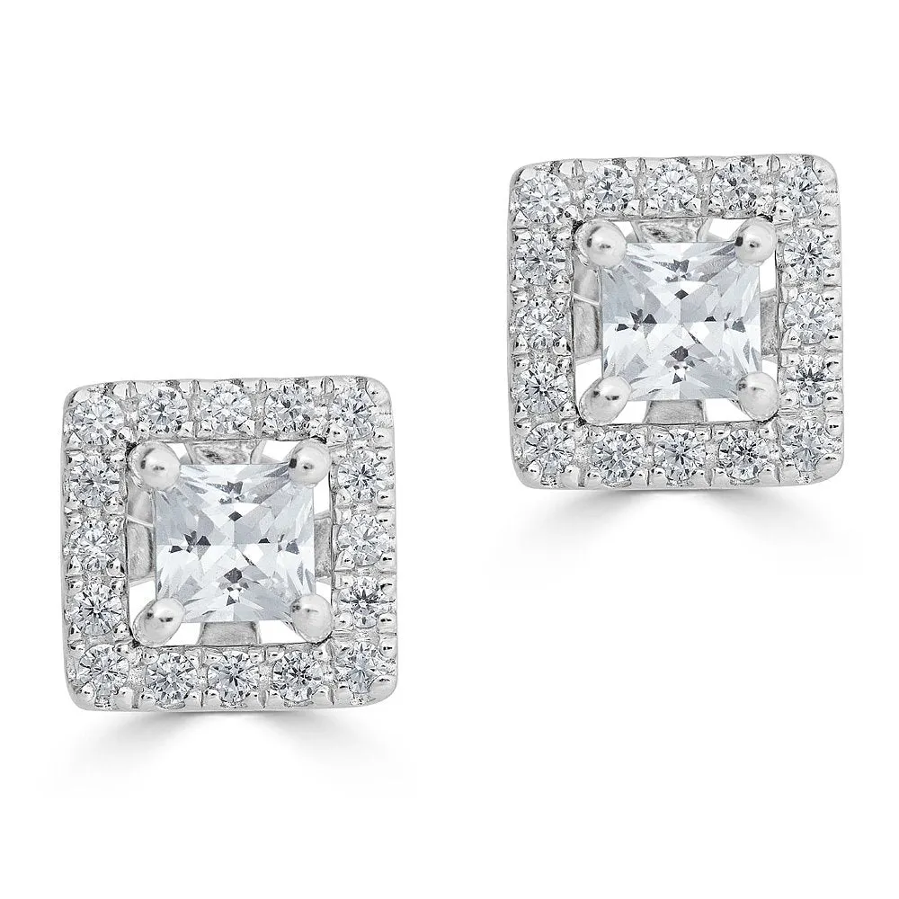 14KT 1/5 CTW Diamond Square Halo Earring Jackets For 1/2 CT Stone
