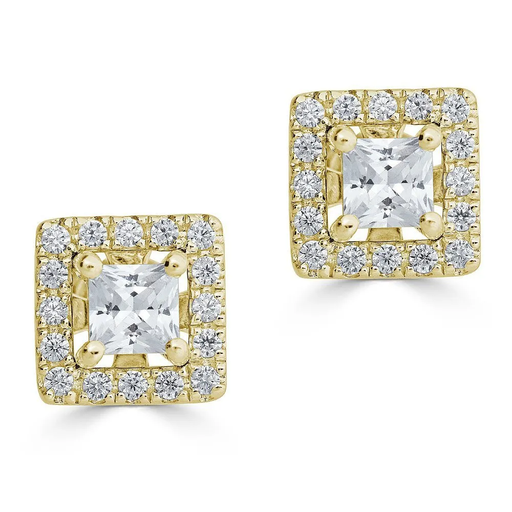 14KT 1/5 CTW Diamond Square Halo Earring Jackets For 1/2 CT Stone