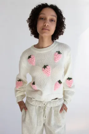 3D Strawberry Applique Sweater