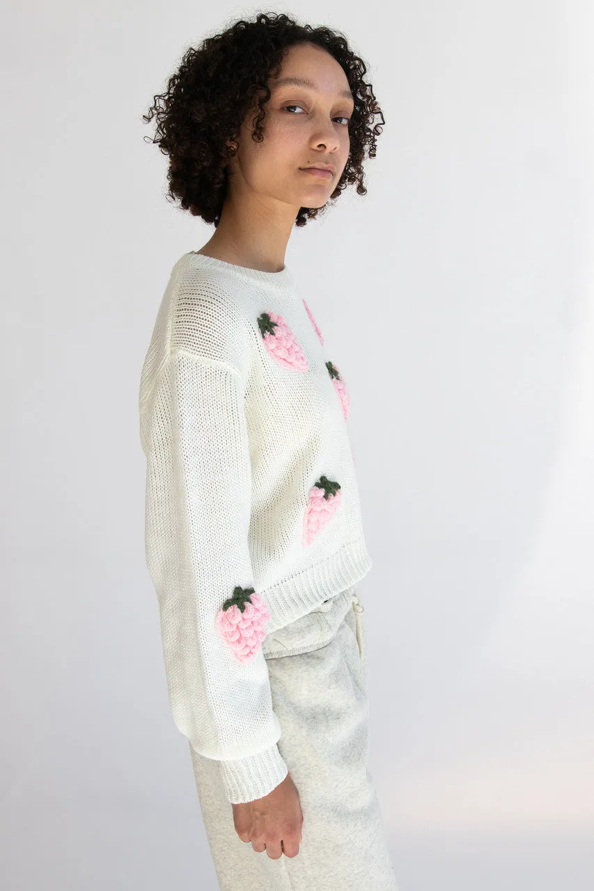 3D Strawberry Applique Sweater
