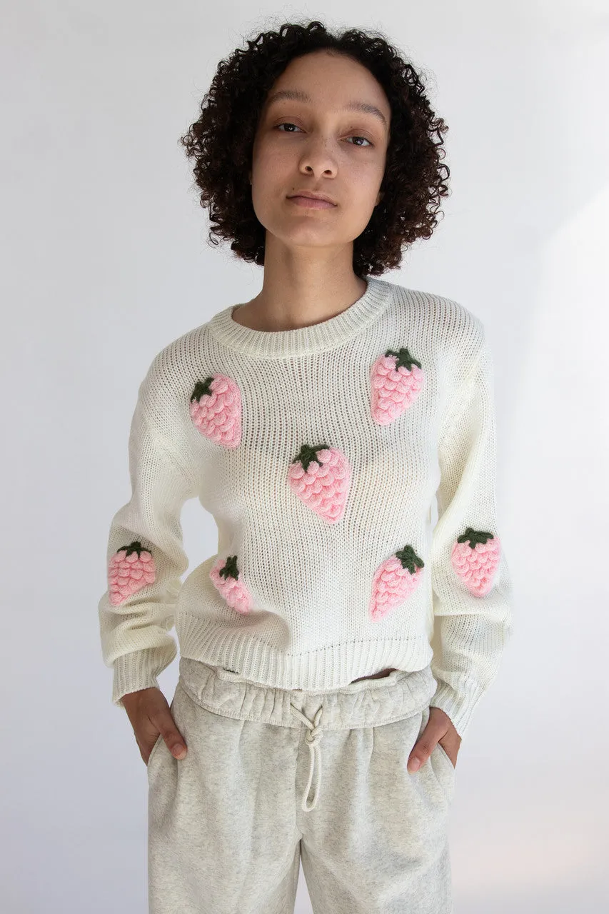 3D Strawberry Applique Sweater