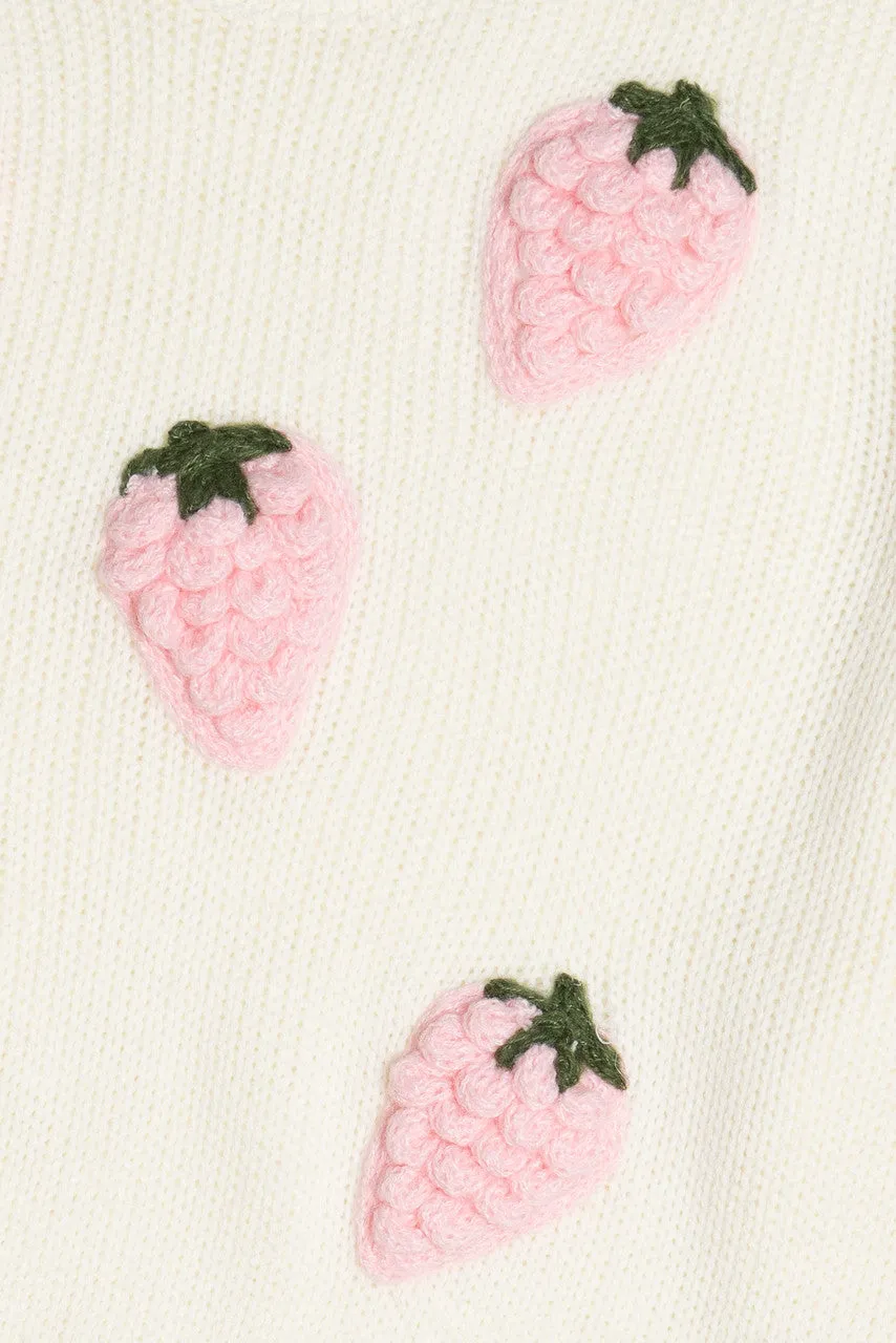 3D Strawberry Applique Sweater