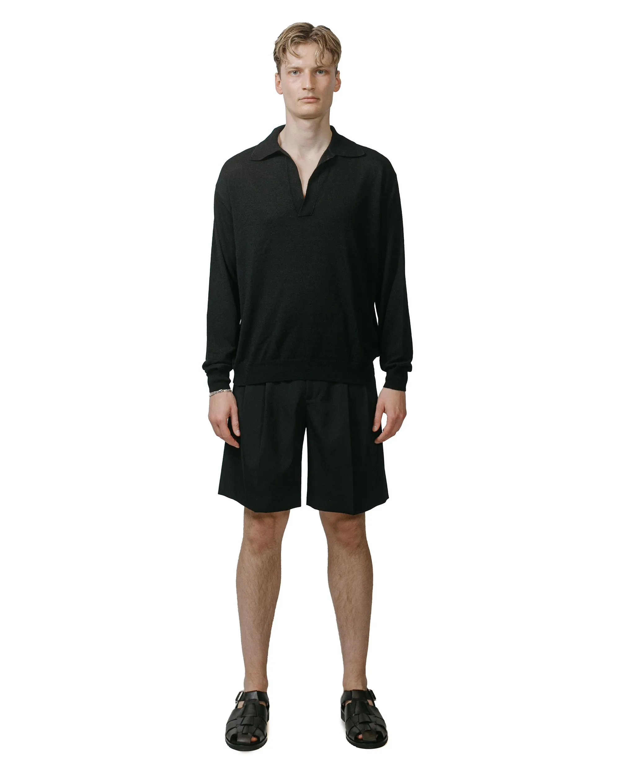 Auralee Super Fine Cashmere Silk Knit Skipper Polo Black