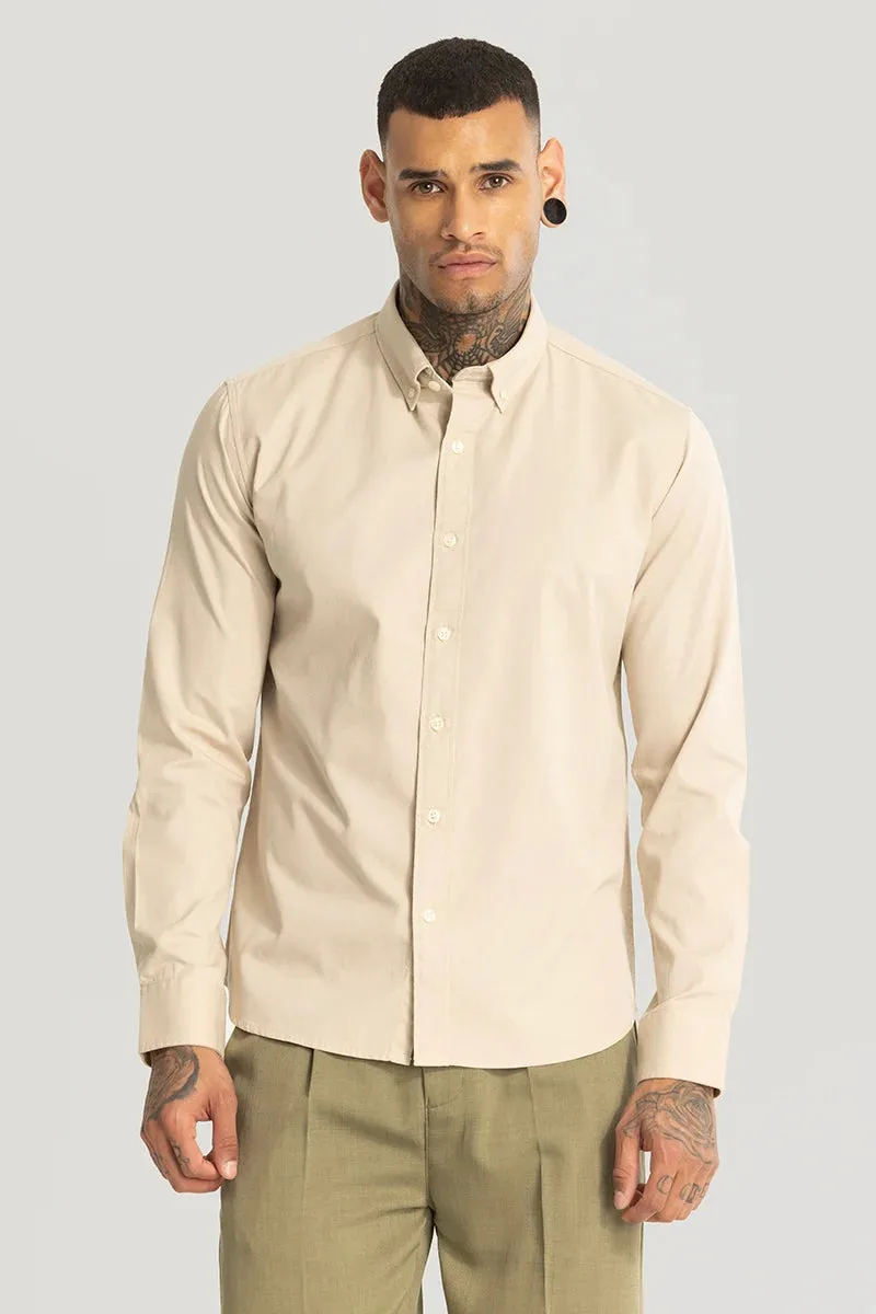 Beige Elbow Patch Oxford Shirt