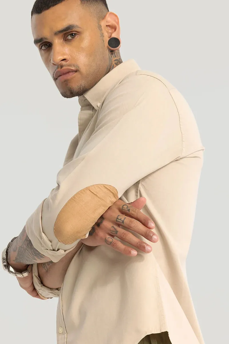 Beige Elbow Patch Oxford Shirt