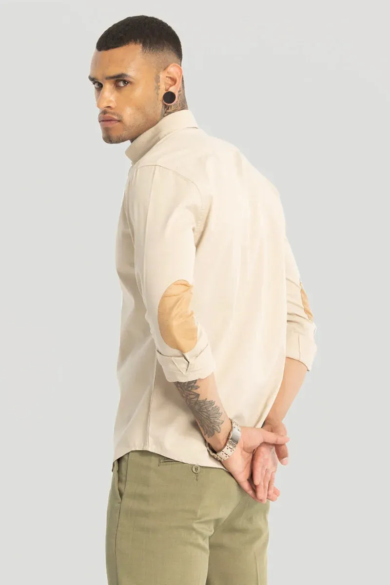 Beige Elbow Patch Oxford Shirt