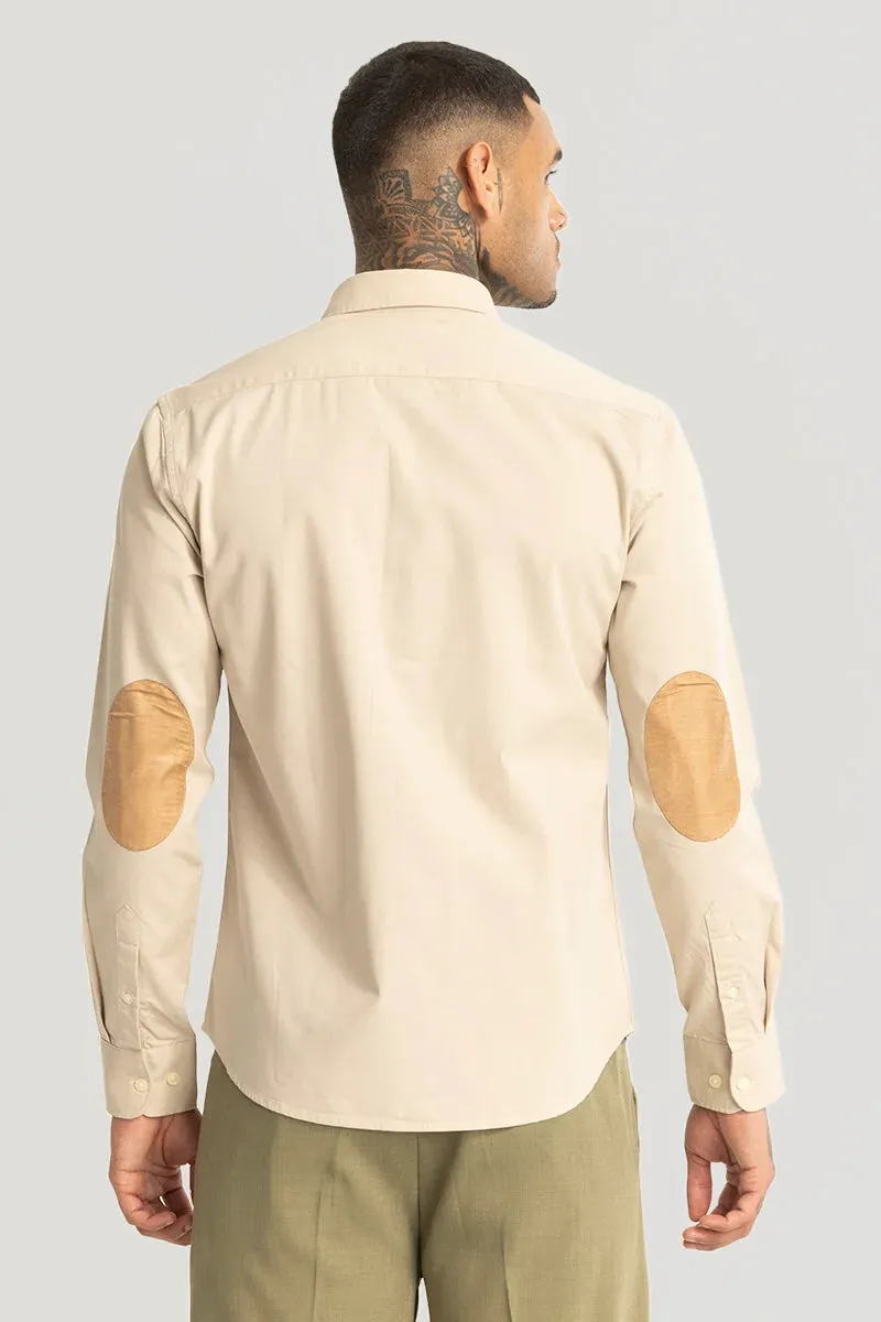 Beige Elbow Patch Oxford Shirt