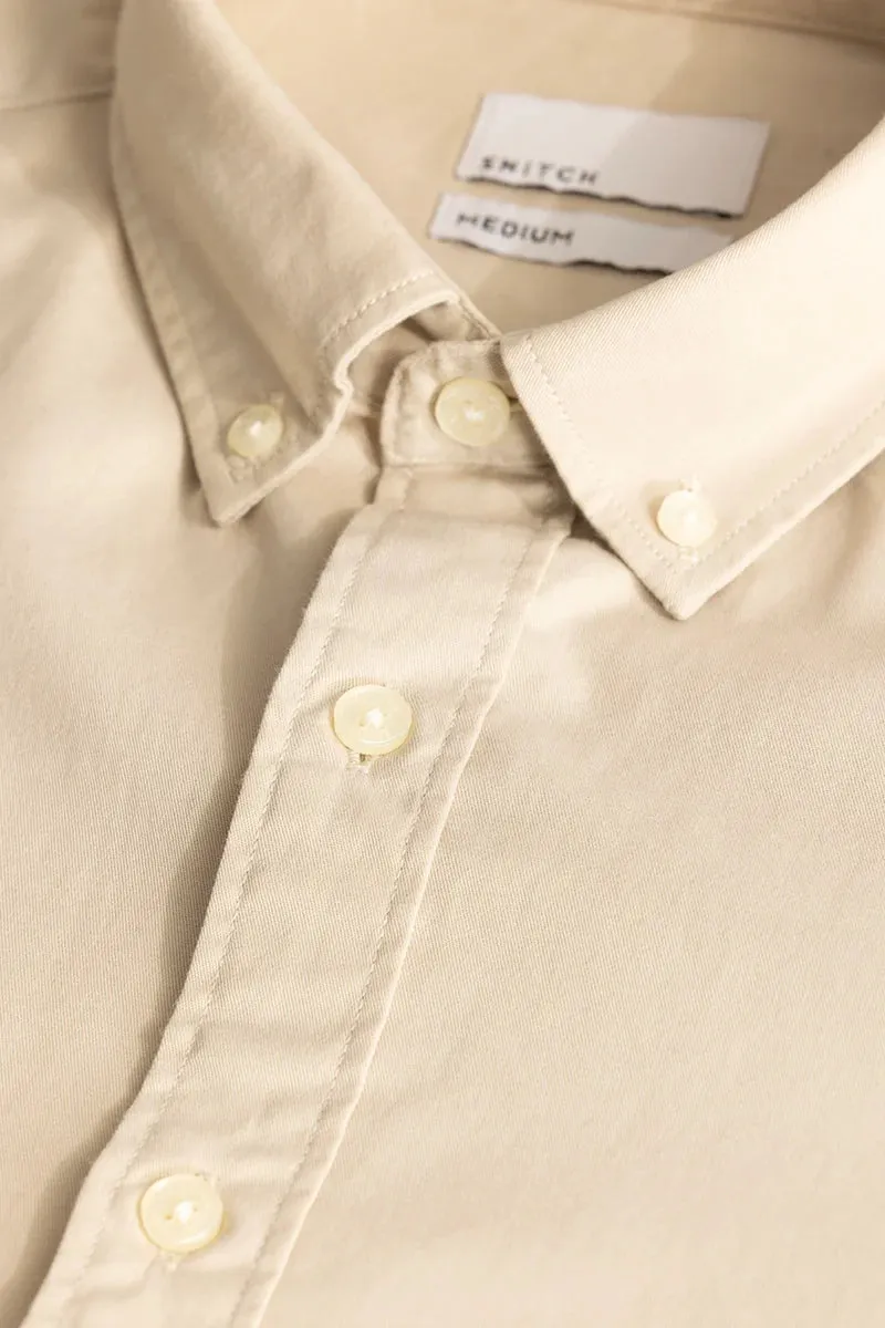 Beige Elbow Patch Oxford Shirt