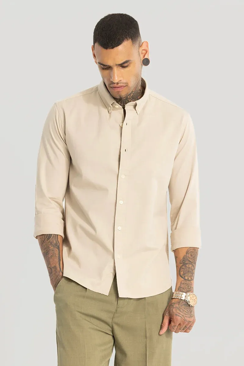 Beige Elbow Patch Oxford Shirt