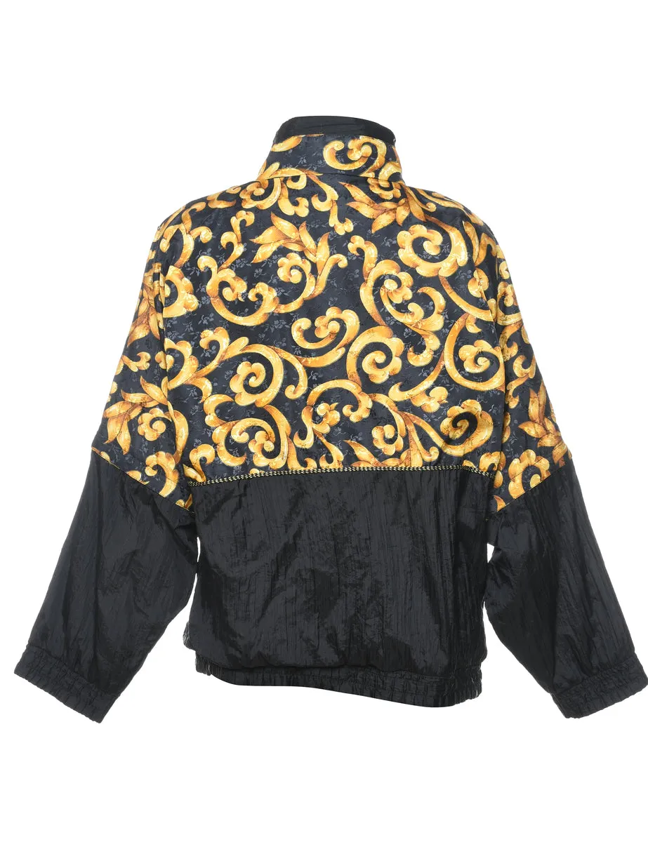 Black & Gold Patterned Nylon Jacket - S