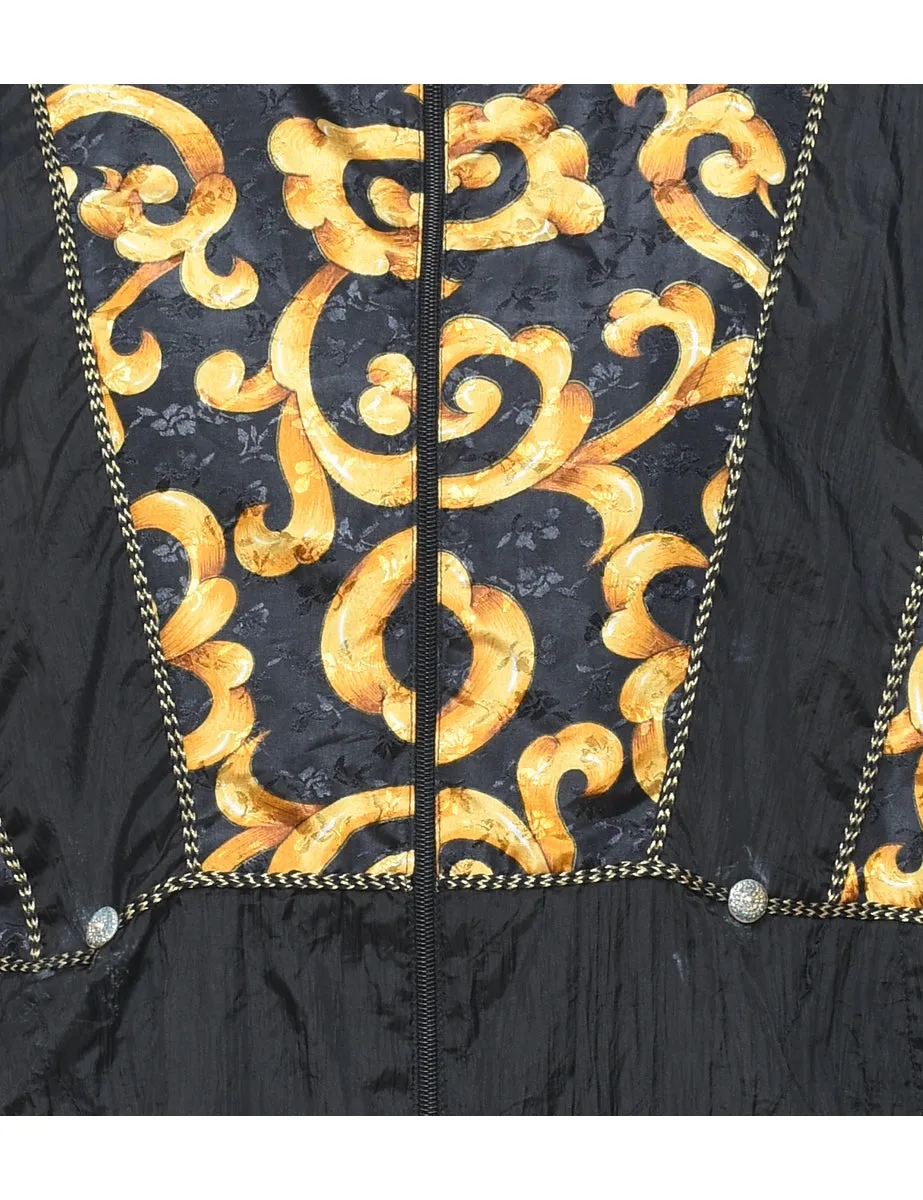 Black & Gold Patterned Nylon Jacket - S