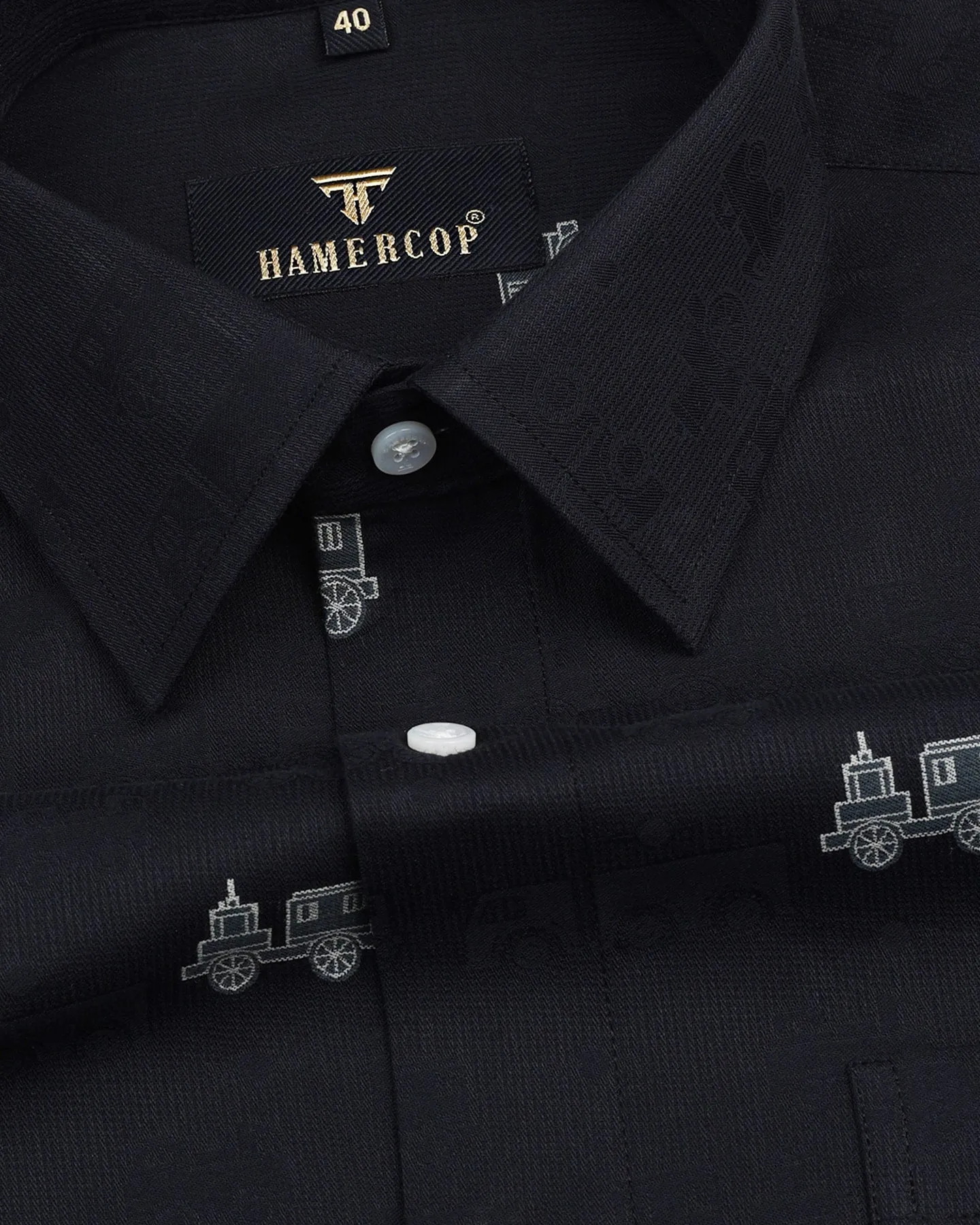 Black ToyTrain Printed Jacquard Premium Gizza Shirt