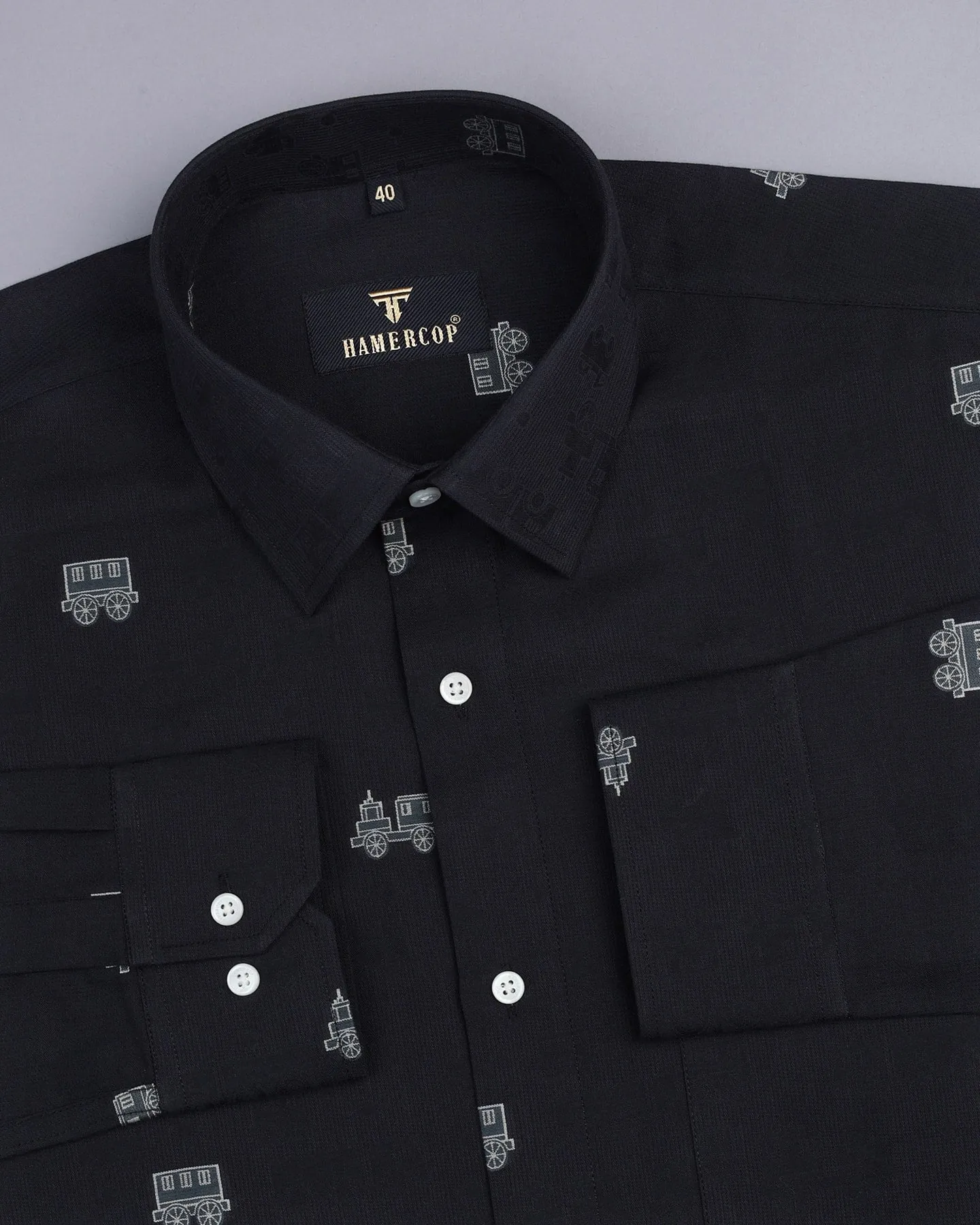Black ToyTrain Printed Jacquard Premium Gizza Shirt