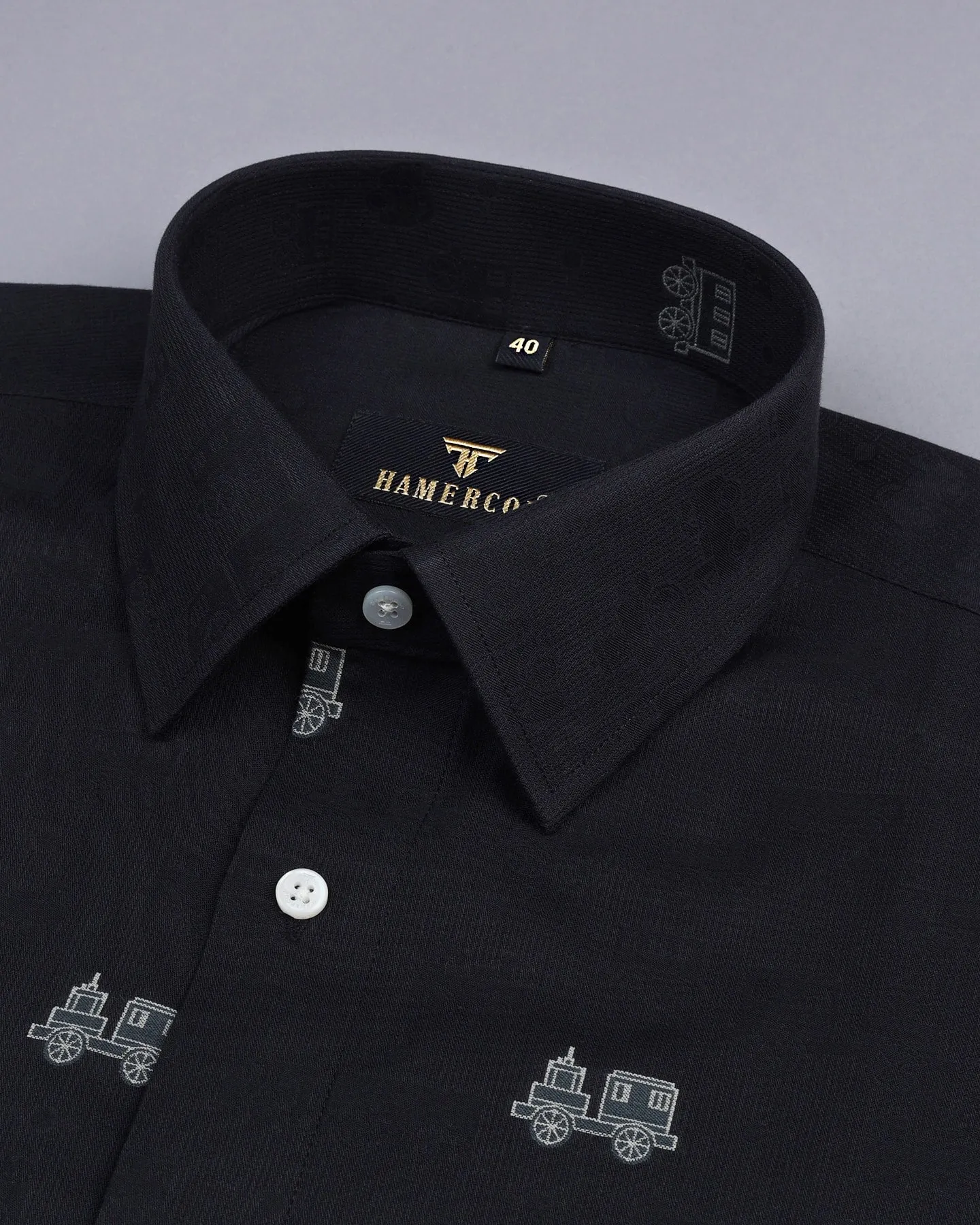 Black ToyTrain Printed Jacquard Premium Gizza Shirt