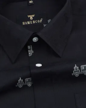 Black ToyTrain Printed Jacquard Premium Gizza Shirt
