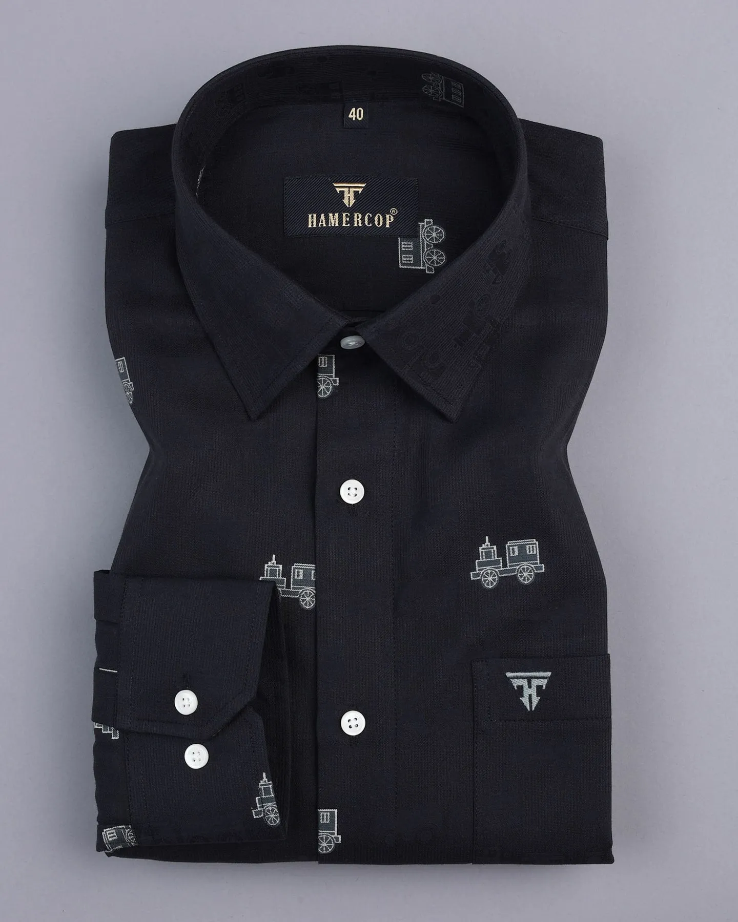 Black ToyTrain Printed Jacquard Premium Gizza Shirt