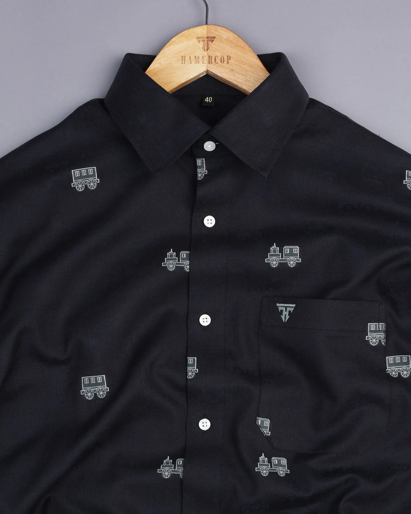 Black ToyTrain Printed Jacquard Premium Gizza Shirt