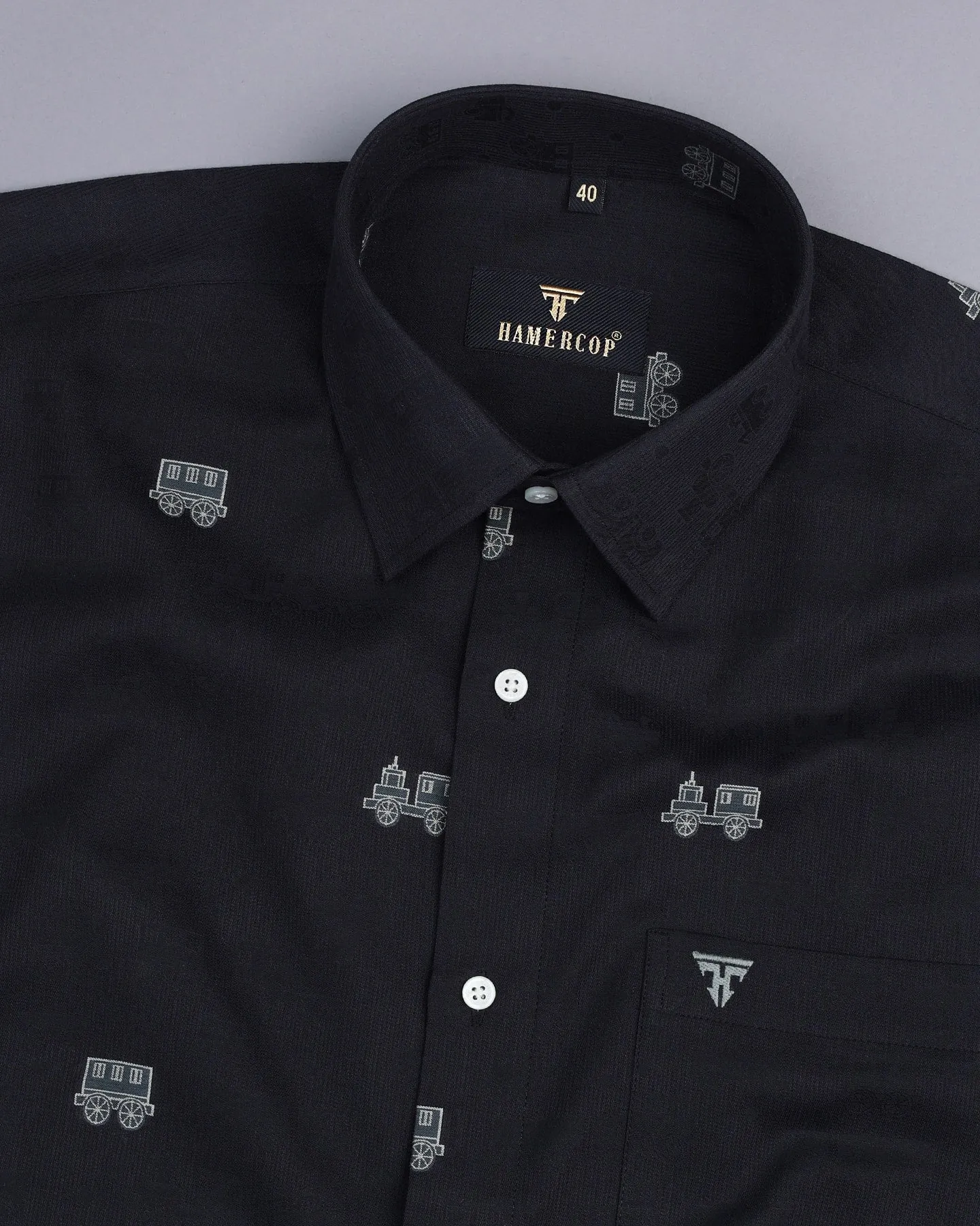 Black ToyTrain Printed Jacquard Premium Gizza Shirt