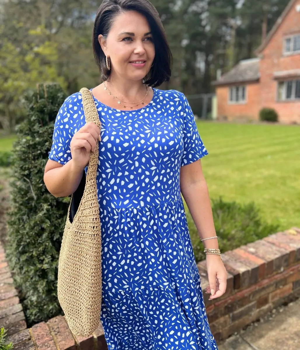 Blue Tiered Confetti Smock Dress
