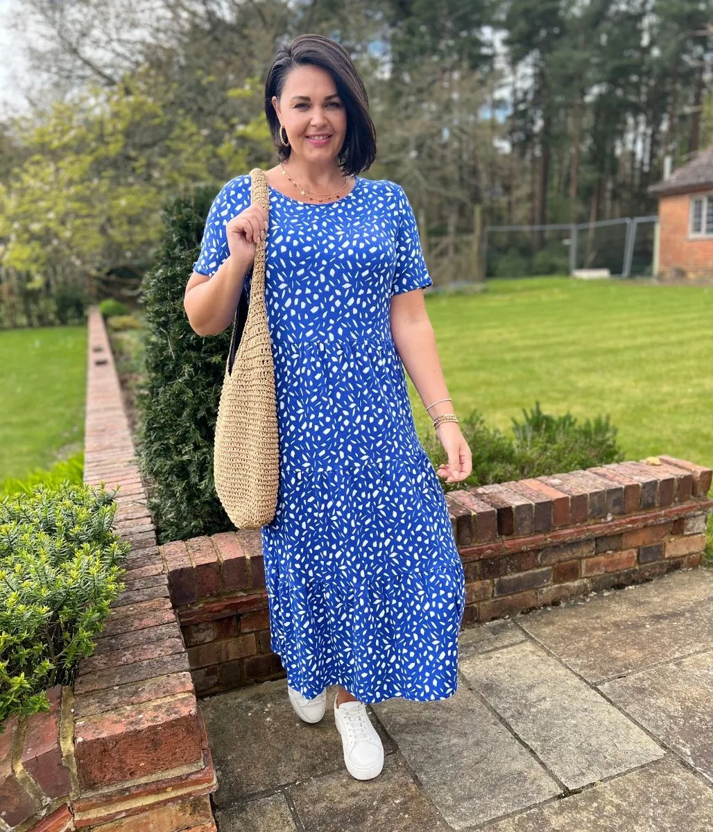 Blue Tiered Confetti Smock Dress