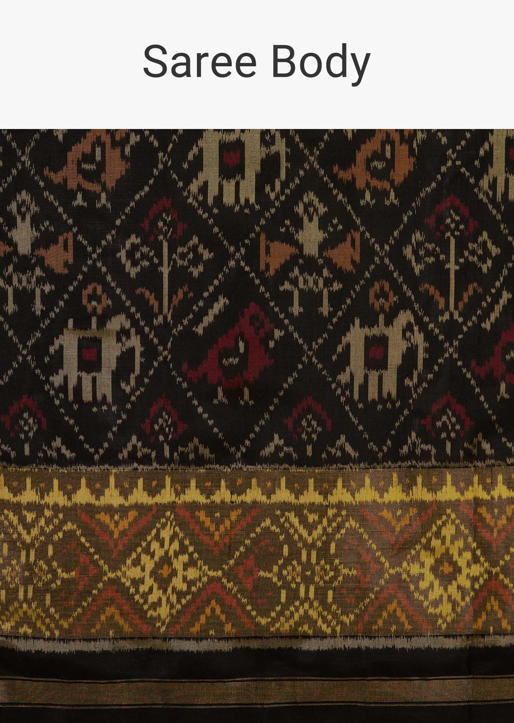 Bright Moss Green & Black Saree In Pure Silk Tissue With Ikat Weave & Zari Patola Work