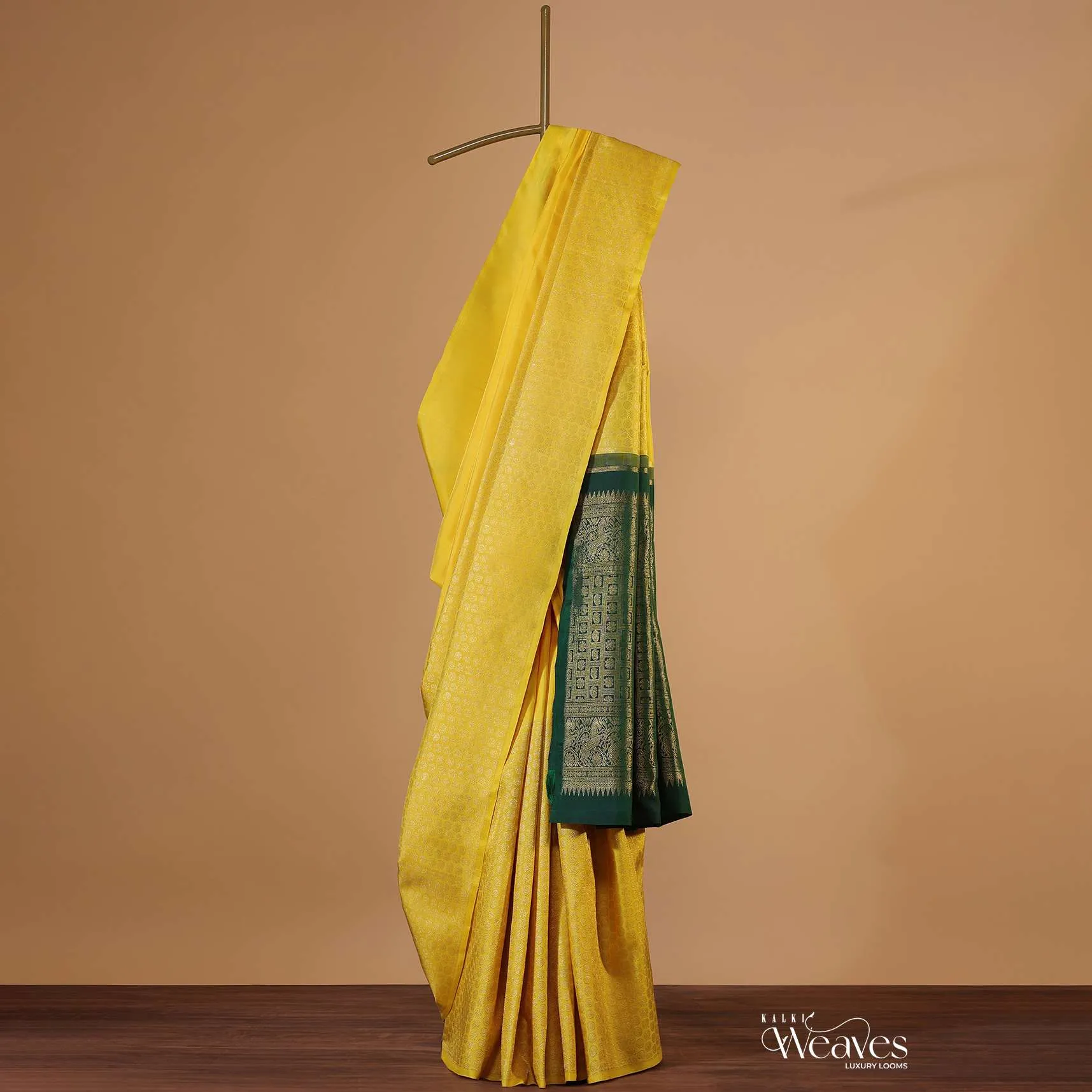 Canary Yellow Kanjivaram Silk Sari With Gold Weave And Unstitched Blouse