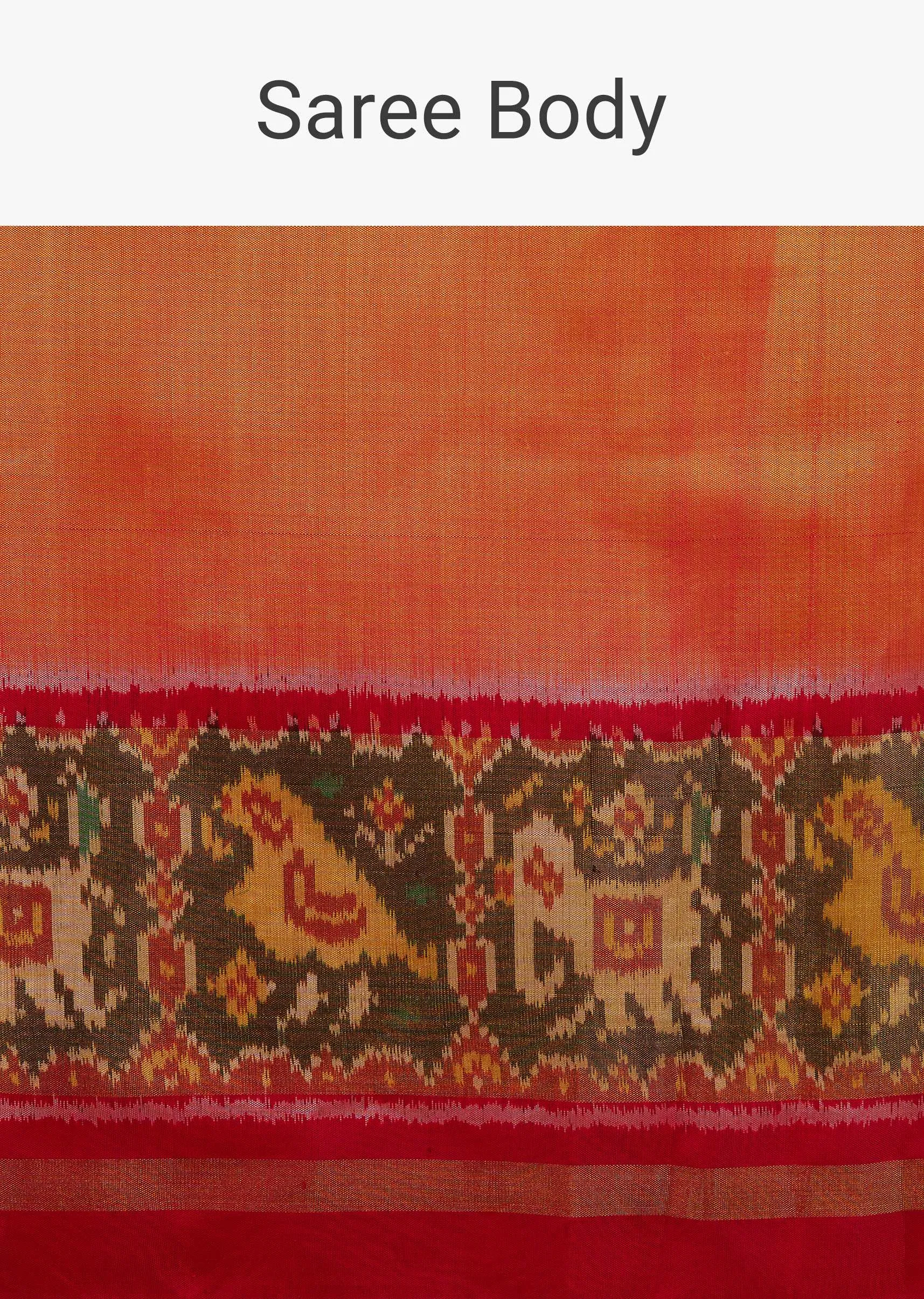 Carrot Orange Saree In Silk With Ikat Weave Patola Work