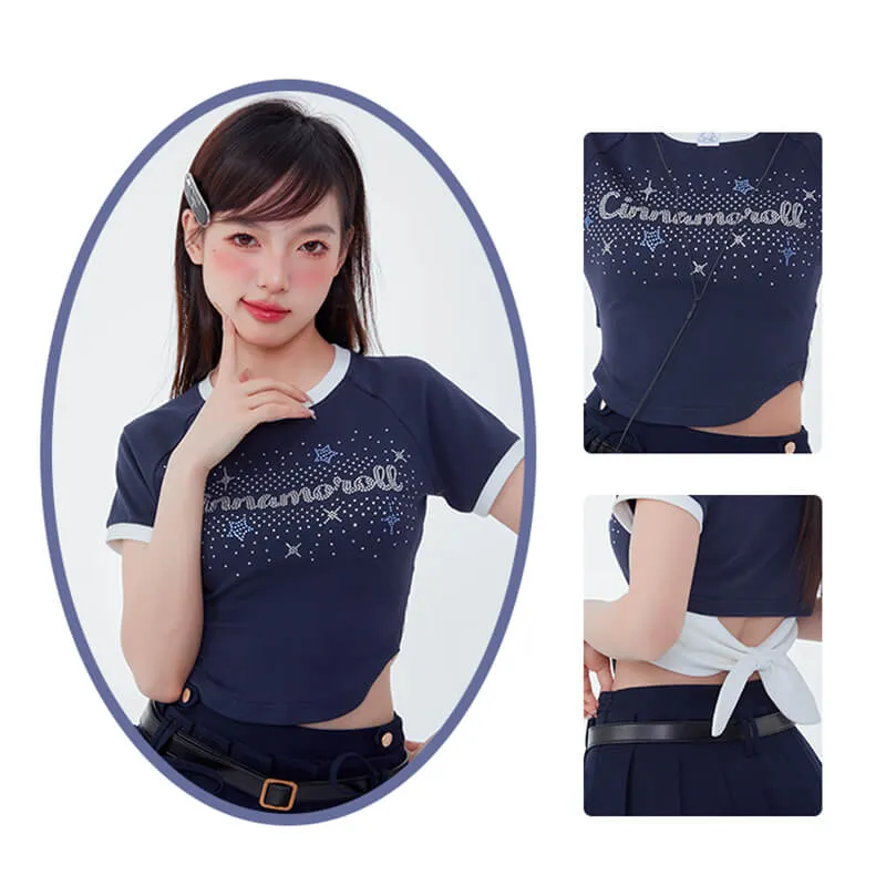 Cinnamoroll Letter Bow Tie Back Crop Tee