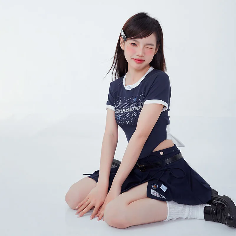 Cinnamoroll Letter Bow Tie Back Crop Tee