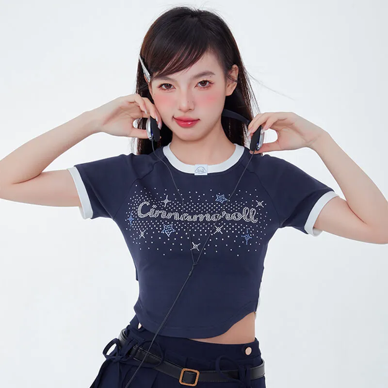 Cinnamoroll Letter Bow Tie Back Crop Tee