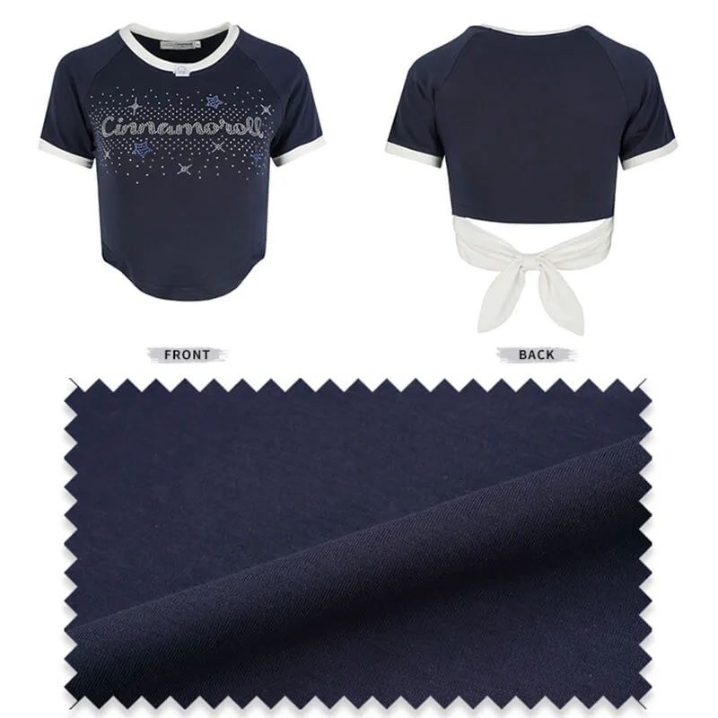 Cinnamoroll Letter Bow Tie Back Crop Tee