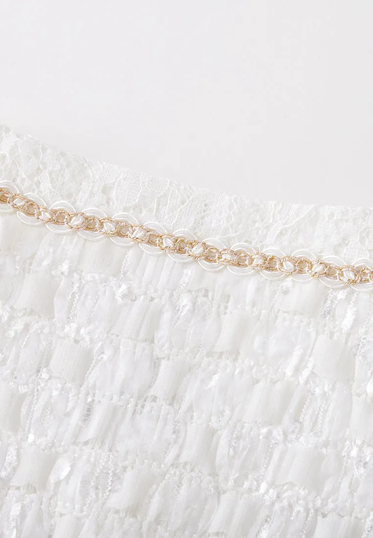 Crease-effect 3D Flower Lurex-and-pearl-detail Jacket
