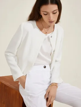 Fitted-Waist Basketweave Jacket - Wool White