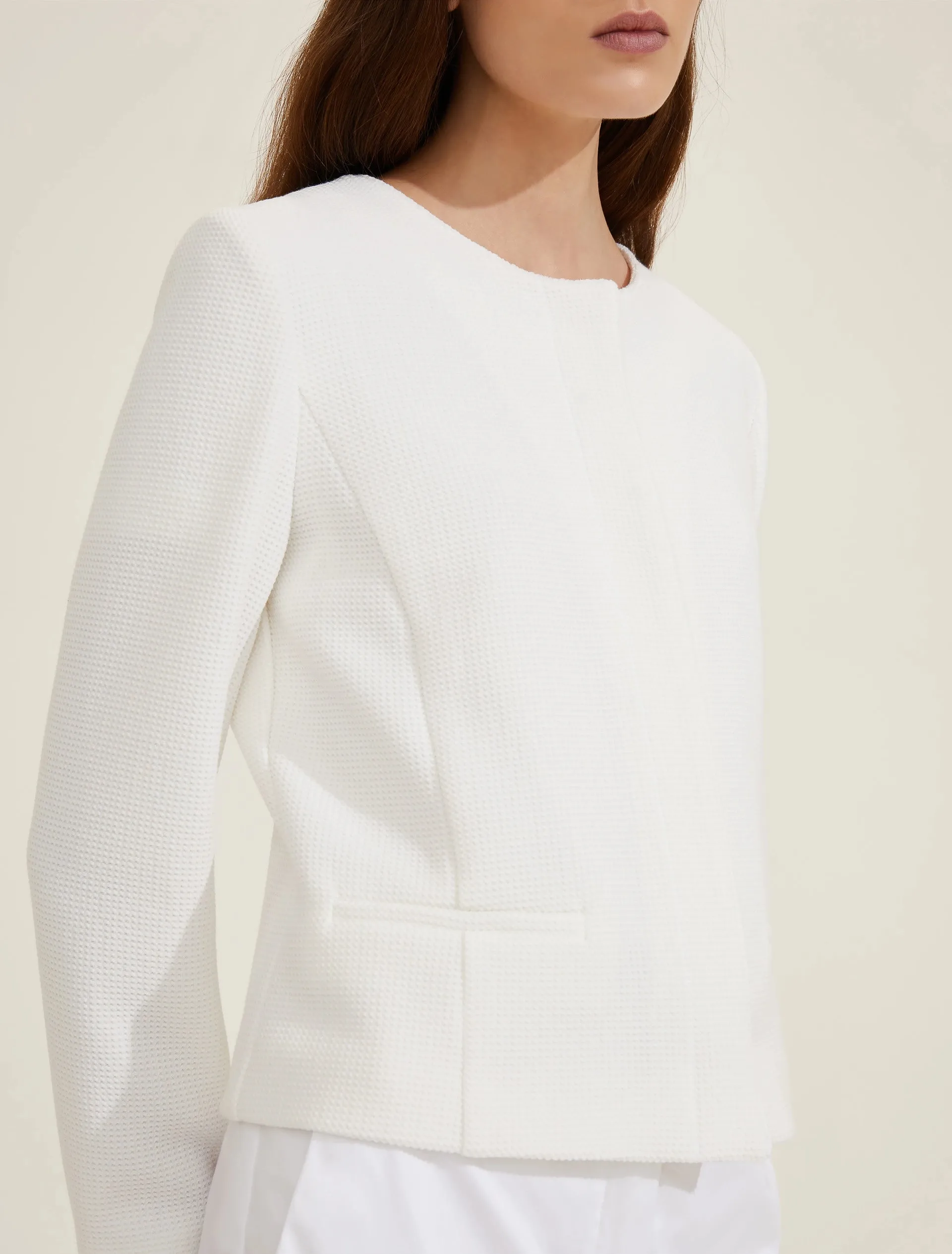 Fitted-Waist Basketweave Jacket - Wool White