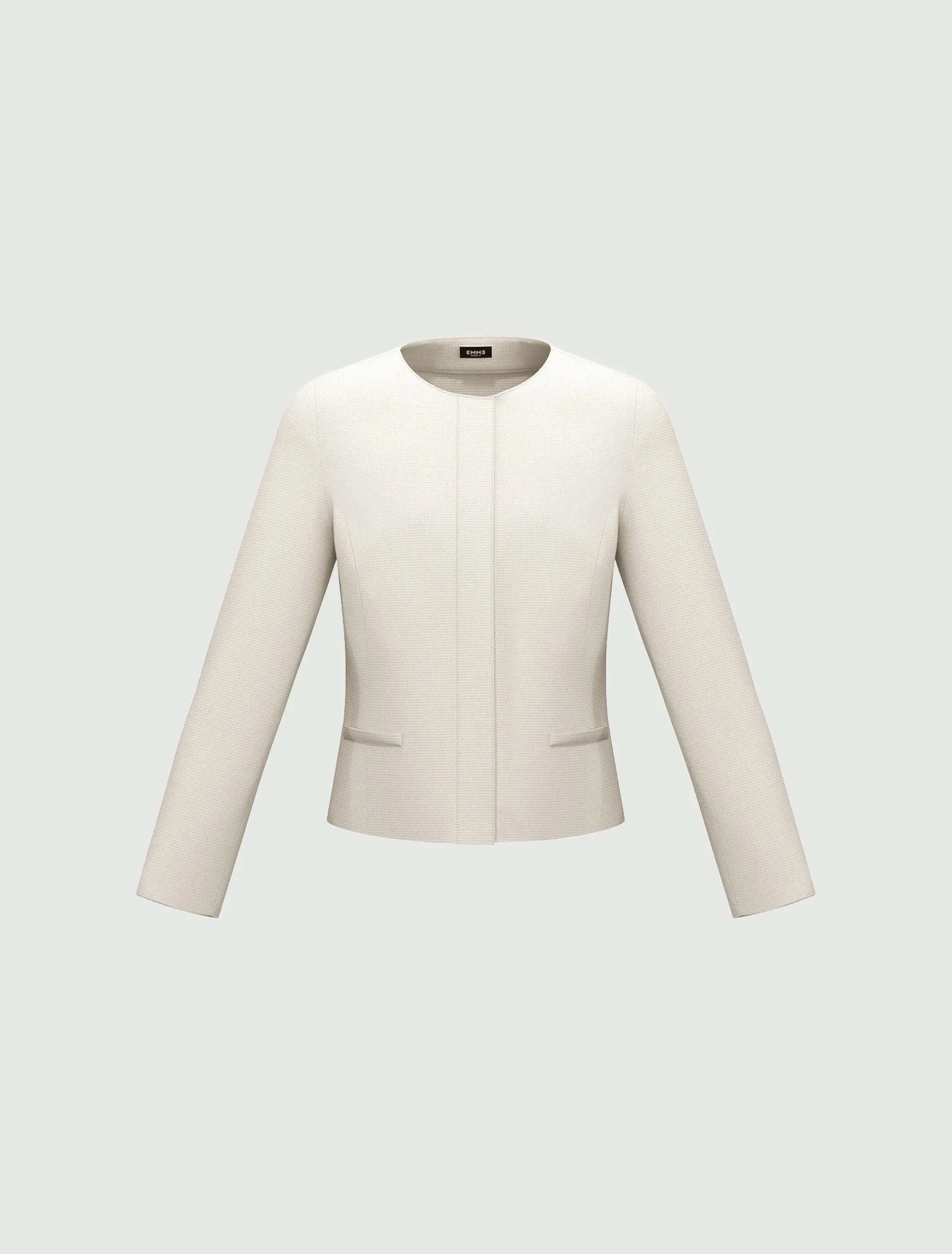 Fitted-Waist Basketweave Jacket - Wool White