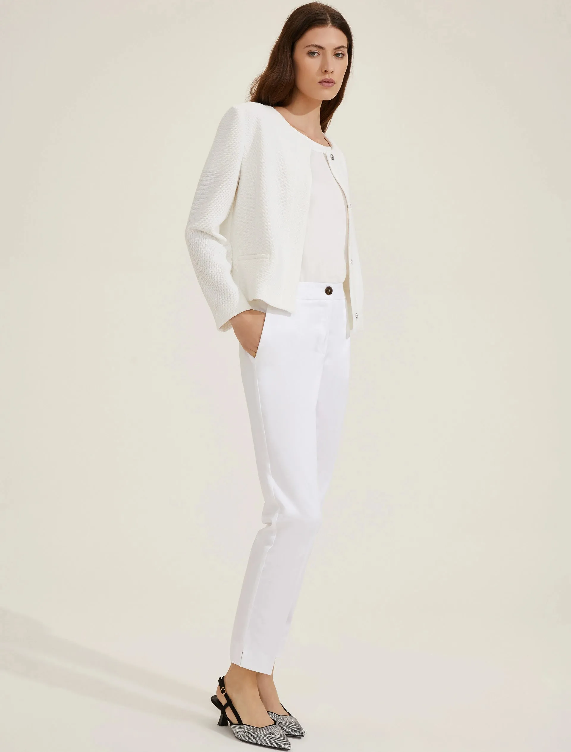 Fitted-Waist Basketweave Jacket - Wool White