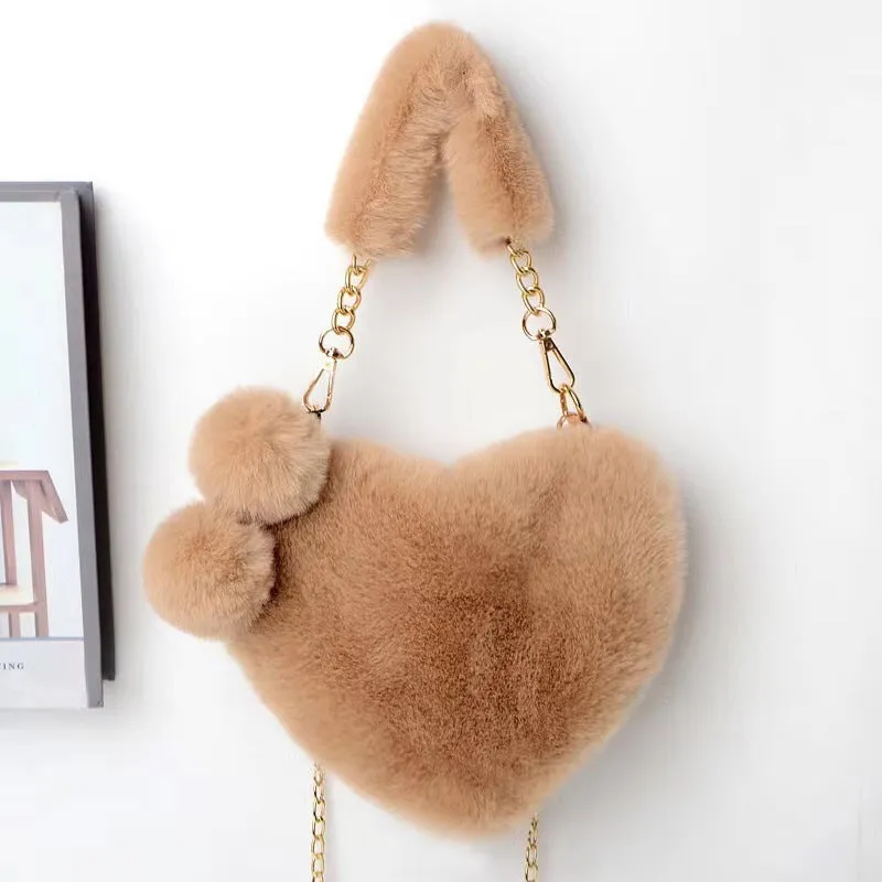 Fluffy Faux Fur Heart Bag