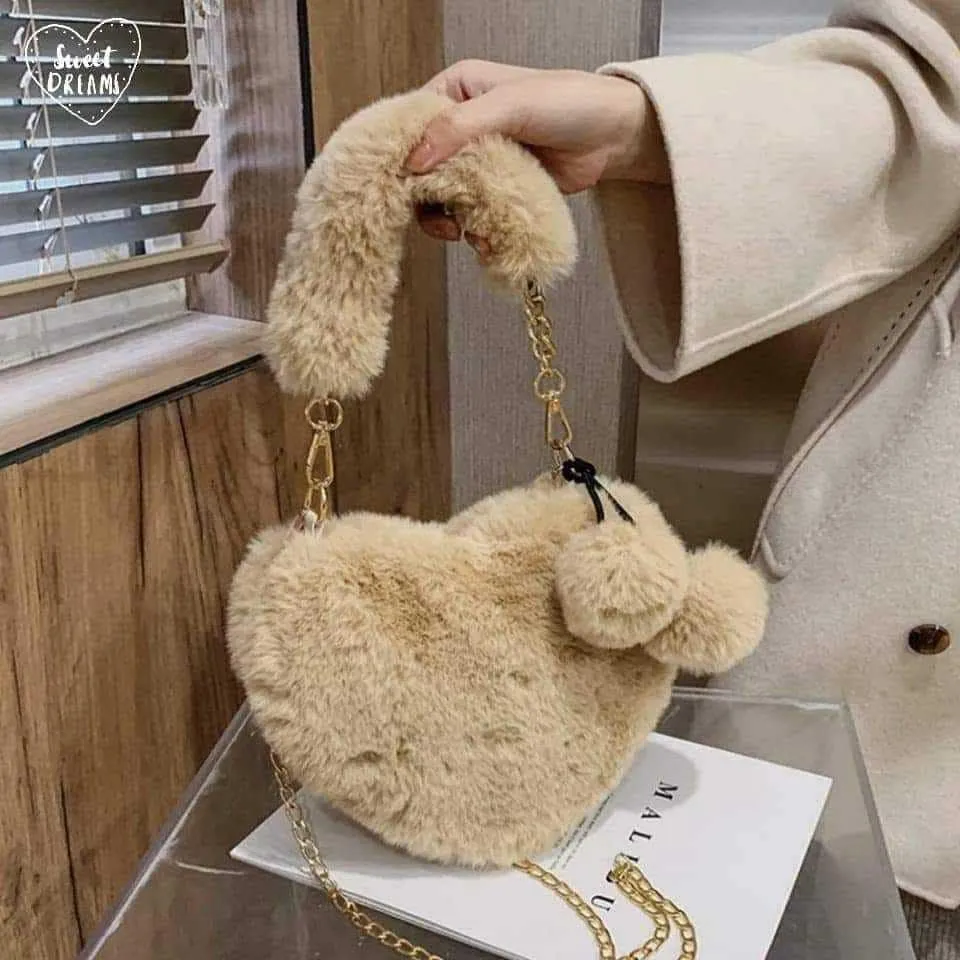Fluffy Faux Fur Heart Bag