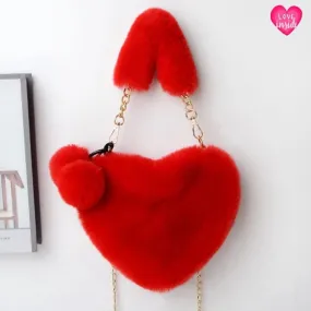 Fluffy Faux Fur Heart Bag