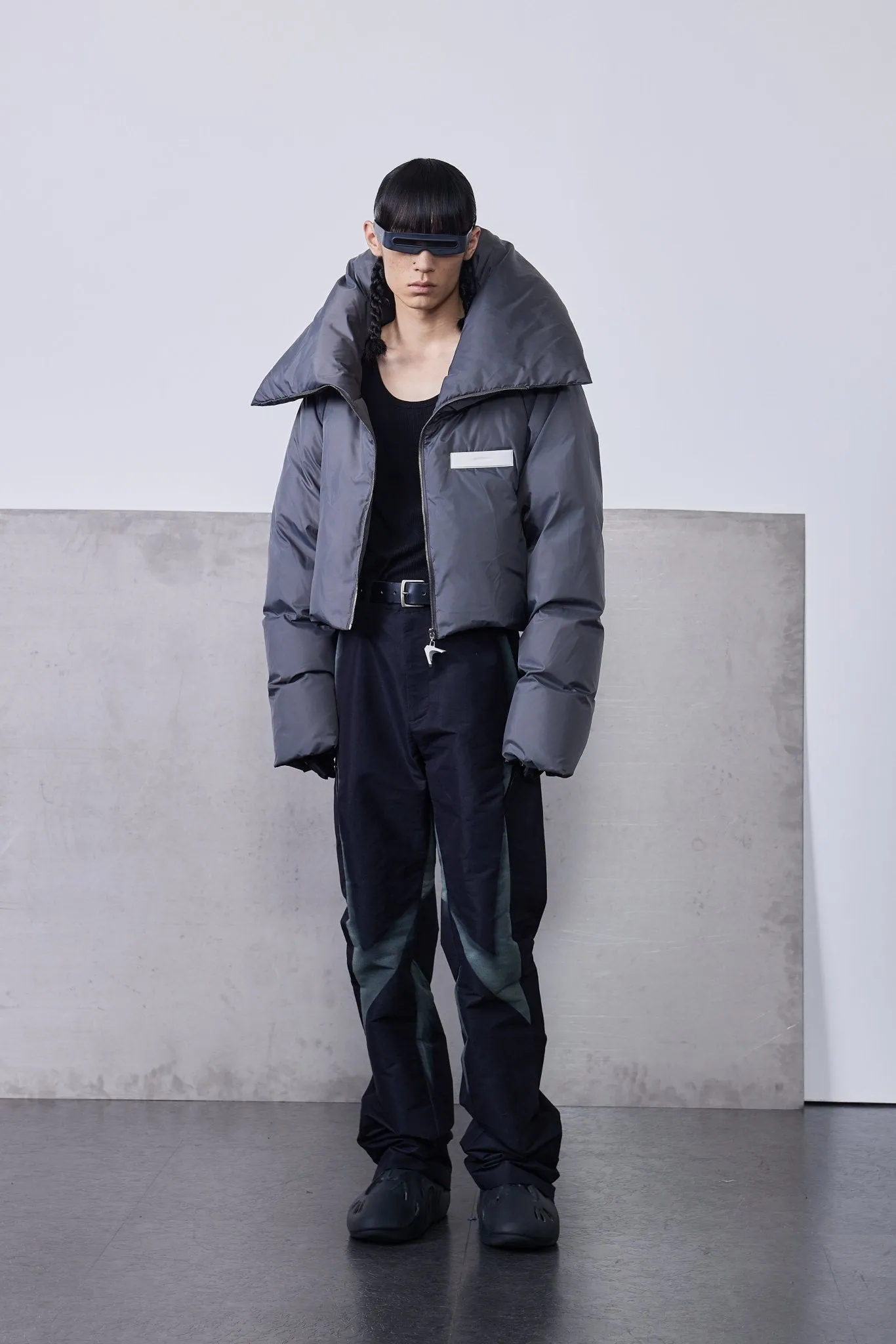 Grey Super-High Collar Down Jacket