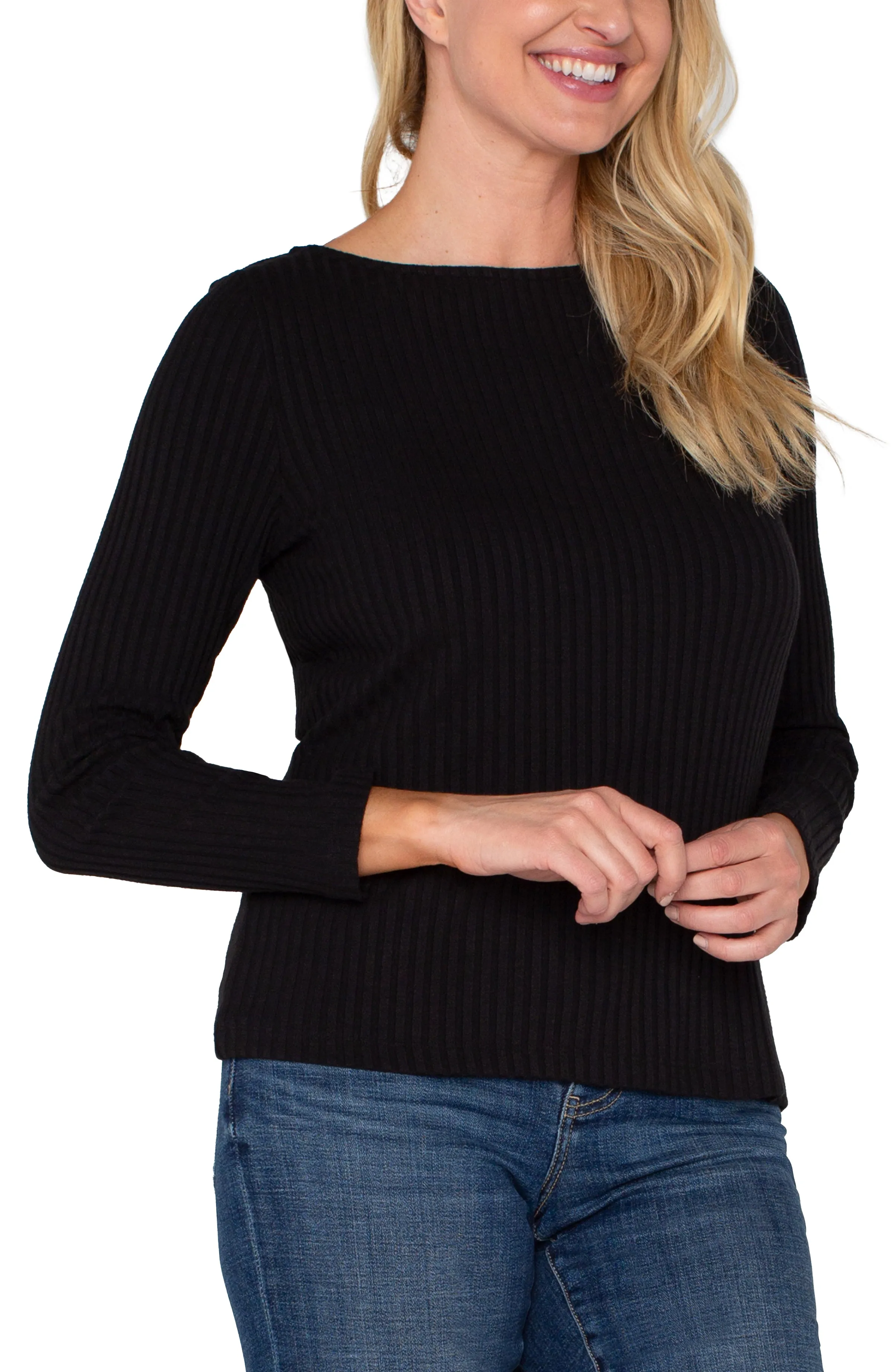 LONG SLEEVE BOAT NECK KNIT TOP