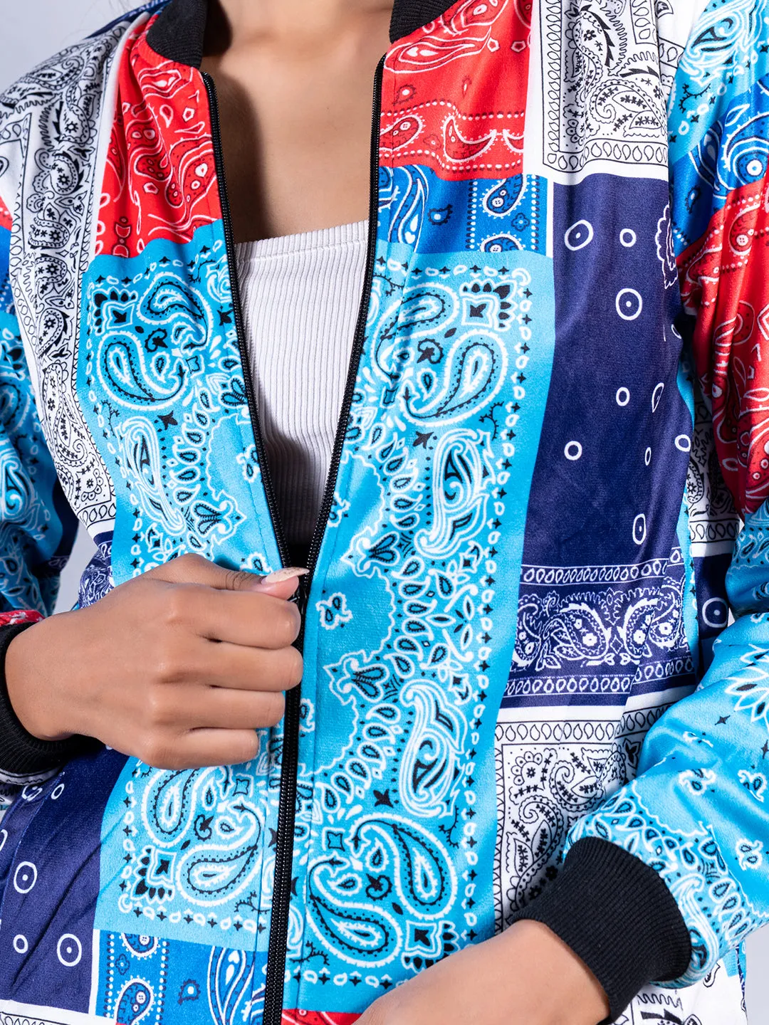 Multicolor Paisley Printed Velvet Jacket