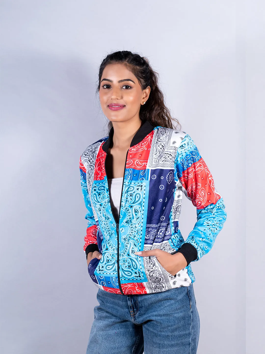 Multicolor Paisley Printed Velvet Jacket