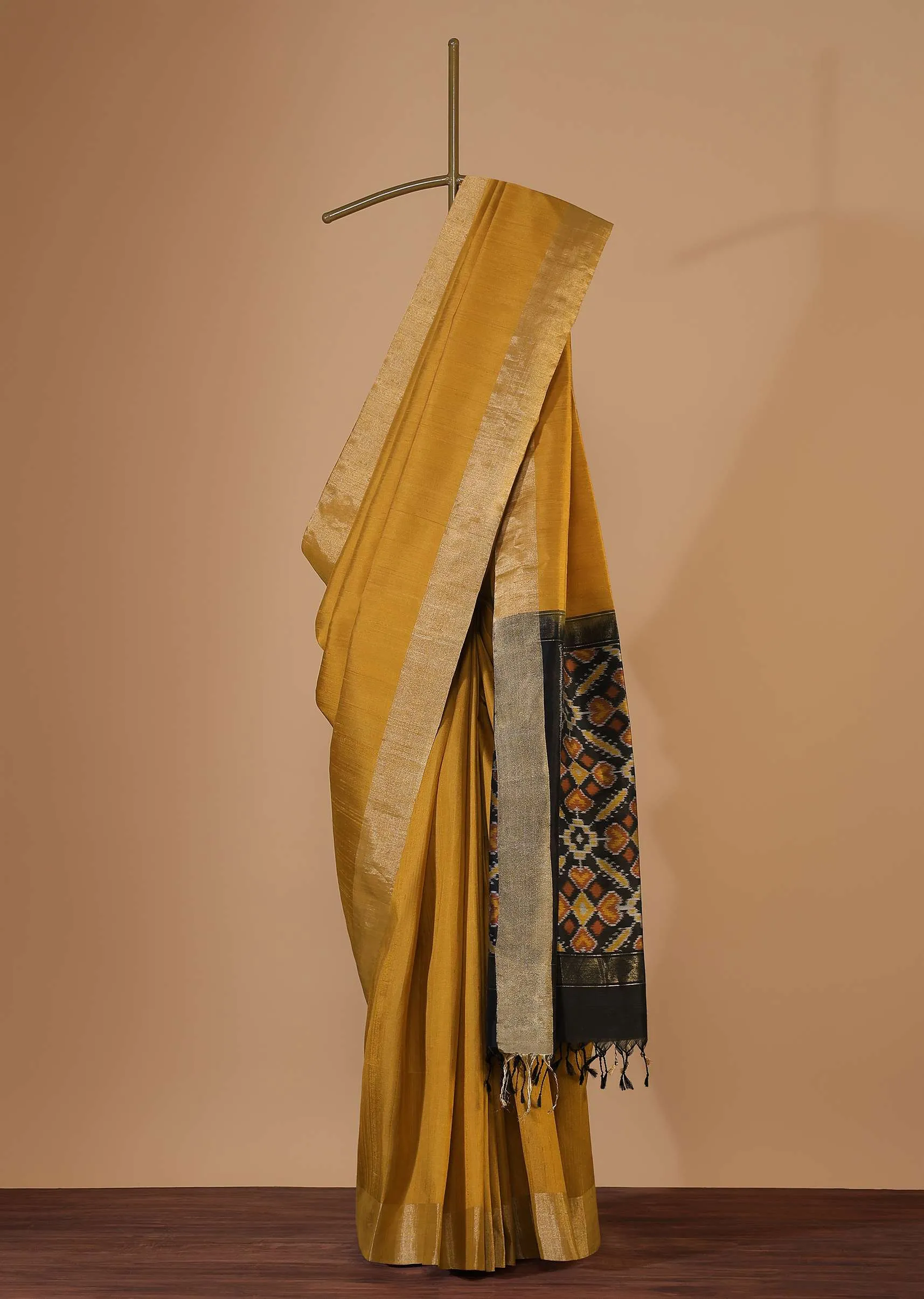 Mustard Yellow Saree In Album South Silk With Patola Pallu And Unstitched Blouse