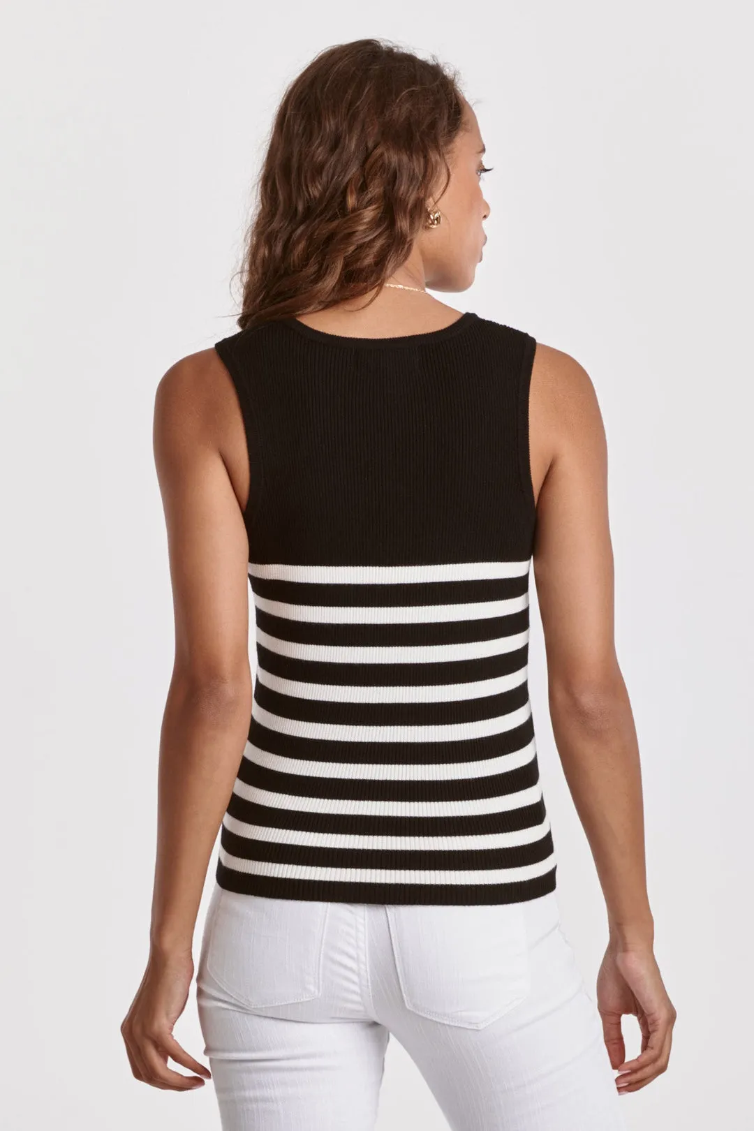 Oak Scoop Neck Tank in Black with White Stripes