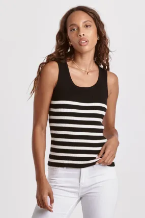 Oak Scoop Neck Tank in Black with White Stripes