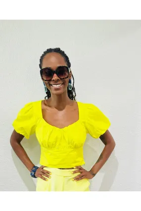 Poplin Bubble Sleeve Crop Top