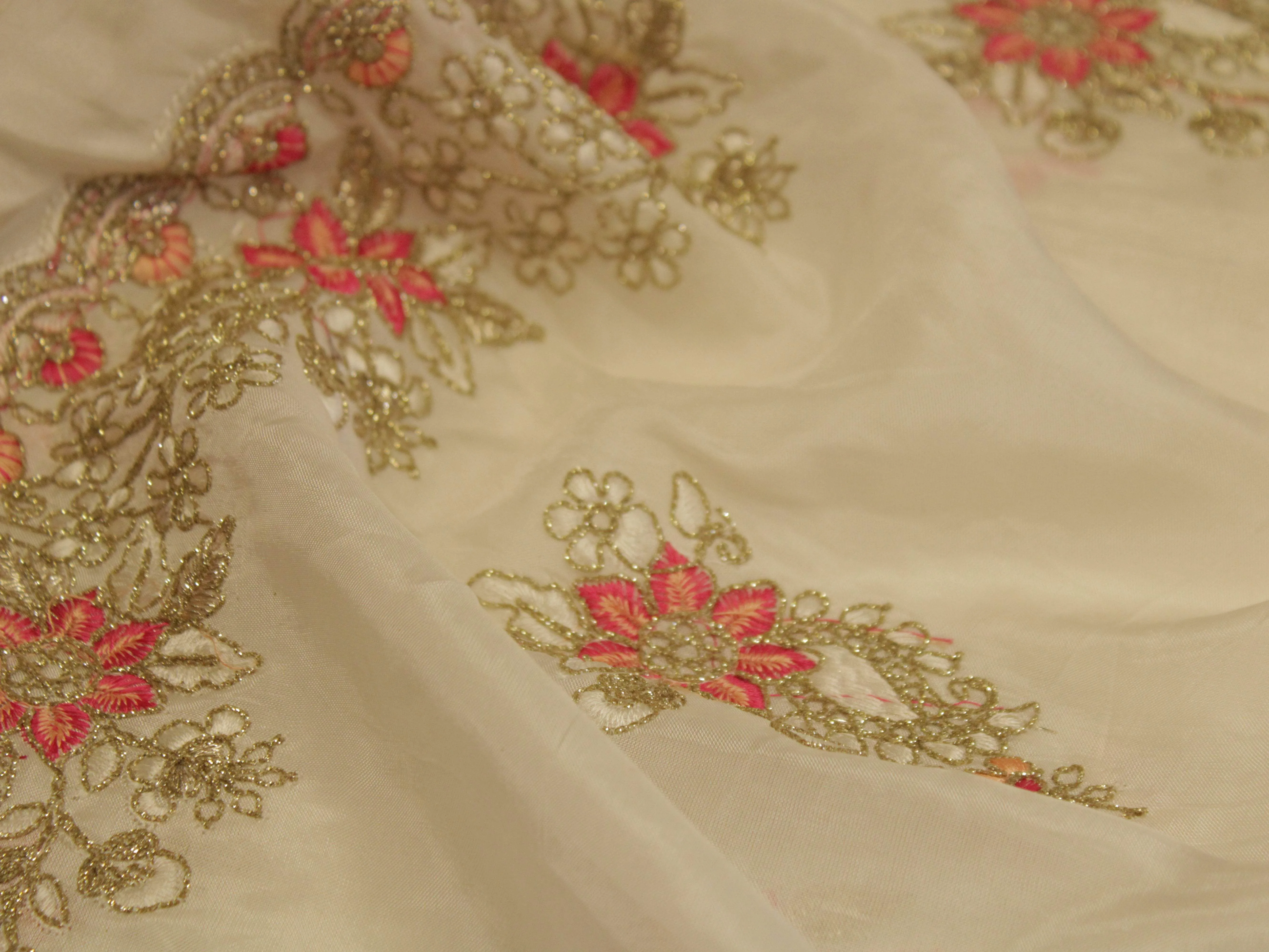 Premium Coding Panel Work Upada Silk Fabric - White Dyeale