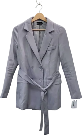 PRETTYLITTLETHING Grey Double Breasted Blazer with Tie Belt UK 4